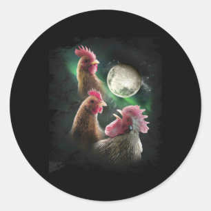 3 Kip Maan Wolf Kippen Huilende Wolven  Ronde Sticker