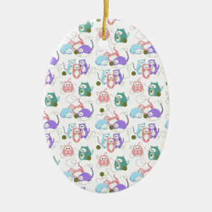 3 Kleine Kittens Knitting! Keramisch Ornament