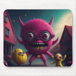 3 Kleine Monsters Rollen Door Het Dorp Muismat