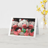 3 KLEINE VARKENS MET 3 GROTE VERJAARDAGSWENSEN VOO KAART (Gele Bloem)