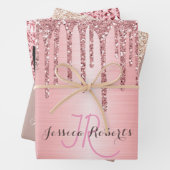 3 Kleur Chic Monogram Girly Glitter Drips Inpakpapier Vel (In situ)