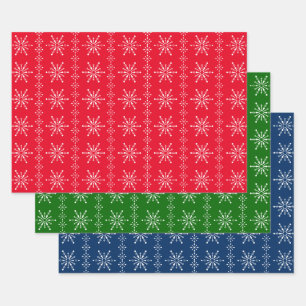 3 kleuren patroon met sneeuwvlokken voor kerstmis inpakpapier vel