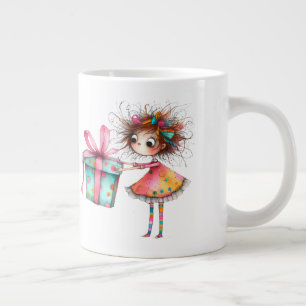 * 3 Kleurrijke Whimsical Kerst Meisje Cadeau AP97 Extra Grote Beker