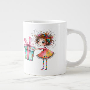 * 3 Kleurrijke Whimsical Kerst Meisje Cadeau AP9 Extra Grote Beker