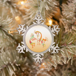 3 Kokopelli #51a Tin Sneeuwvlok Ornament
