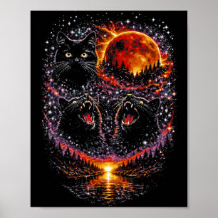 3 krijsende zwarte katten maansbloedmaan kosmisch  poster