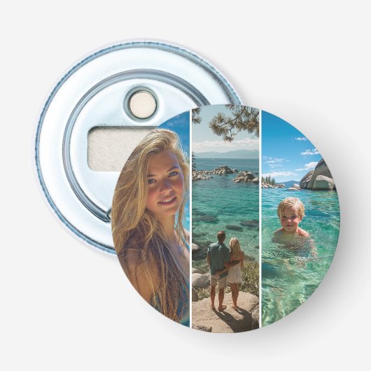 3 Lange Verticale Strip Boho Foto Button Flesopener (Voorkant)