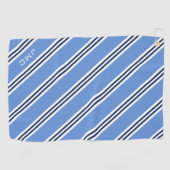 3-Letter Monogram blauwe strepen Golfhanddoek (Horizontaal)