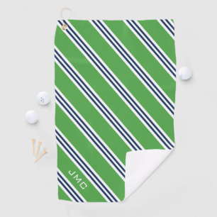 3-Letter Monogram groen en blauwe strepen Golfhanddoek