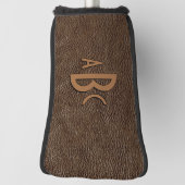 3 Letter Monogram Initiaal beige bruin leder Kijk  Golfheadcover (Draai 90)
