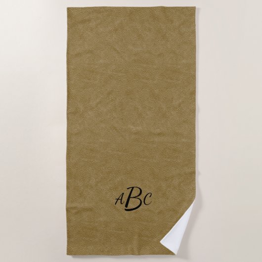 3 Letter Monogram Initiaal beige bruin leder Kijk Strandlaken (Voorkant)