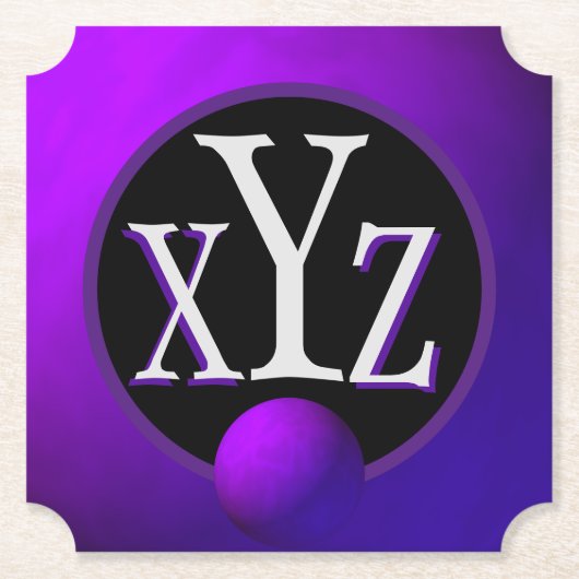 3 Letter Monogramed Deep Paars Metallic Kartonnen Onderzetters (Voorkant)