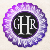 3 Letter Monogramed Metallic Paars White Lace Kartonnen Onderzetters (Voorkant)