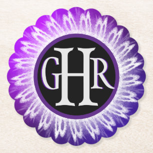 3 Letter Monogramed Metallic Paars White Lace Kartonnen Onderzetters