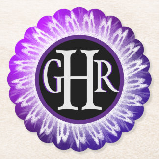 3 Letter Monogramed Metallic Paars White Lace Kartonnen Onderzetters