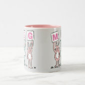 3 Letter-naam Fun Rabbits Design Tweekleurige Koffiemok (Center)