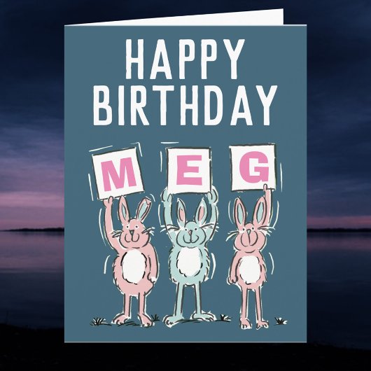 3 Letterbenaming Happy Birthday Rabbits Kaart