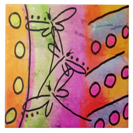 3 libellen Abstract digitaal schilderen Tegeltje (Voorkant)