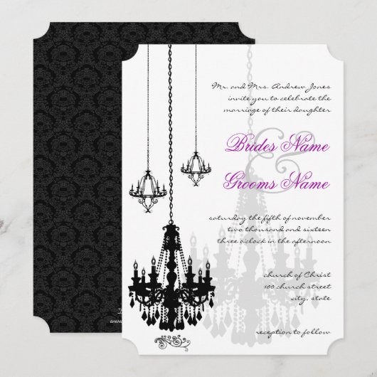 3 Lustres Noirs Invitations de Mariage Ombres (Devant / Derrière)