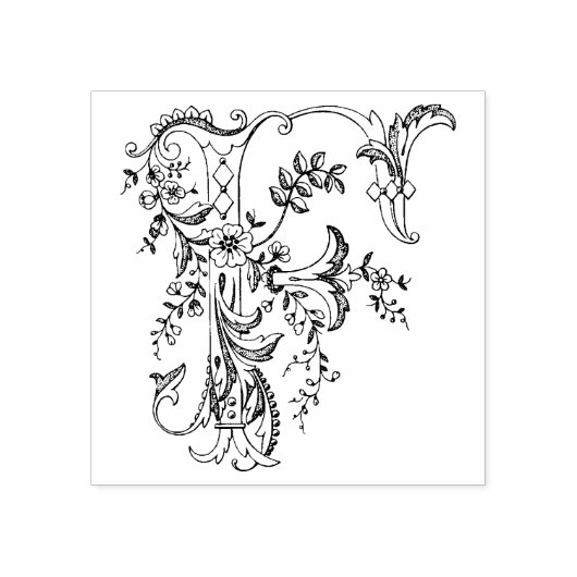 3 maten rubber stempel Monogram Initiaal Letter F (Afrduk)