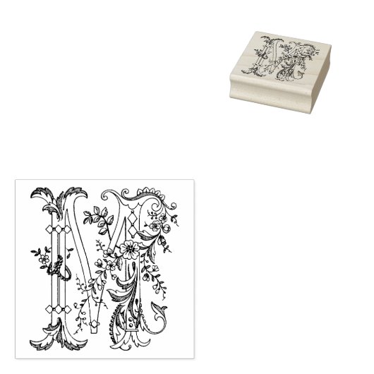 3 maten rubber stempel Monogram Initiaal Letter M (Gestempeld)