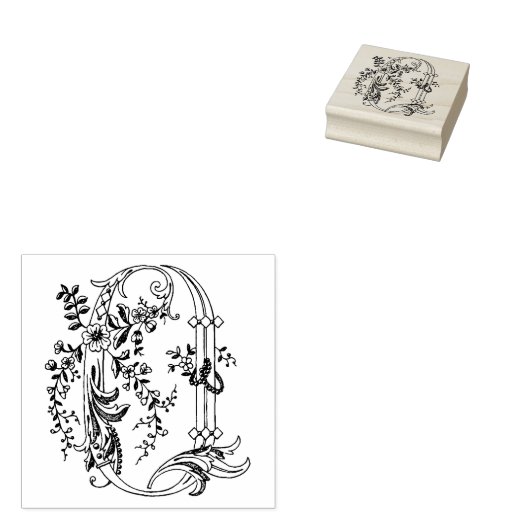 3 maten rubber stempel Monogram Initiaal Letter Q (Gestempeld)