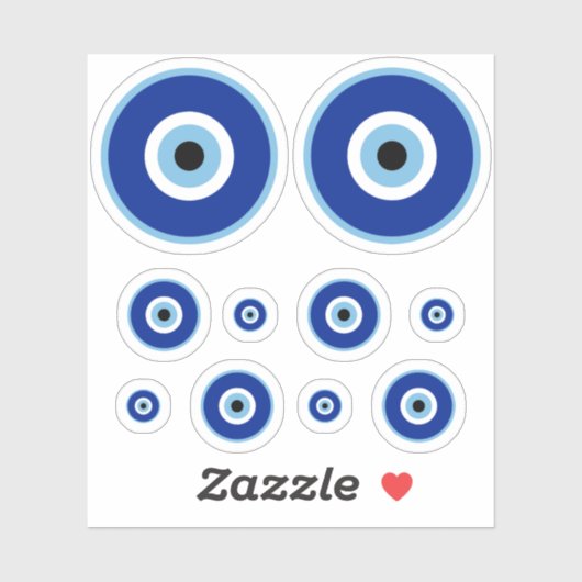 3 maten Traditionele Blauwe Nazar Evil Eye Custom- Sticker (Vel)