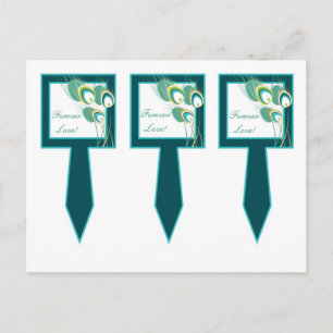 3 Moderne Blauwgroen Peacock Wedding Cup Cake Pick Briefkaart