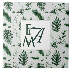 3 Monogram Forest Green Leaves Home Decor Pas getr Tegeltje