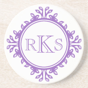 3 monogram koninklijke letter paars violet blad gr zandsteen onderzetter