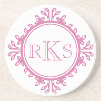 3 monogram koninklijke letter roze witte bladgrens zandsteen onderzetter