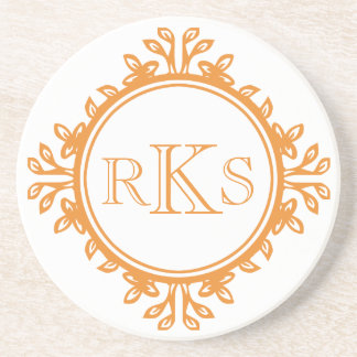 3 monogram Royal Letter sinaasappel Tan Leaf Borde Zandsteen Onderzetter