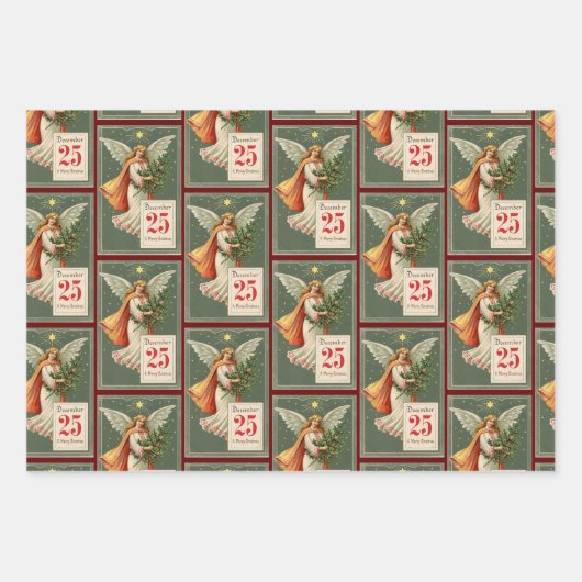 3 Mooie kerst engel Inpakpapier Vel (Voorkant)