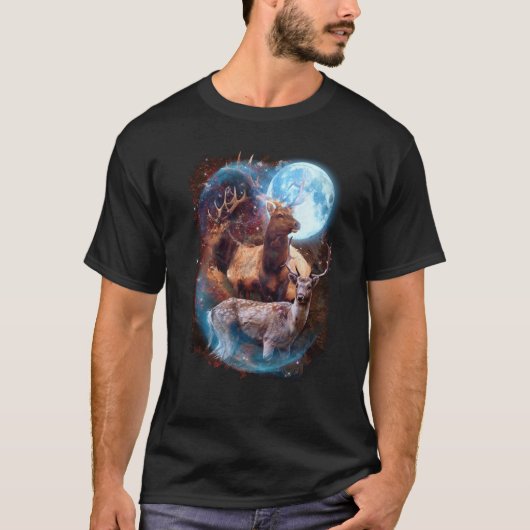 3 Moon Deer Animal Reindeer Graphic T-shirt (Voorkant)