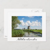 3 moulins et canal, carte postale blanche Pays-Bas (Devant / Derrière)
