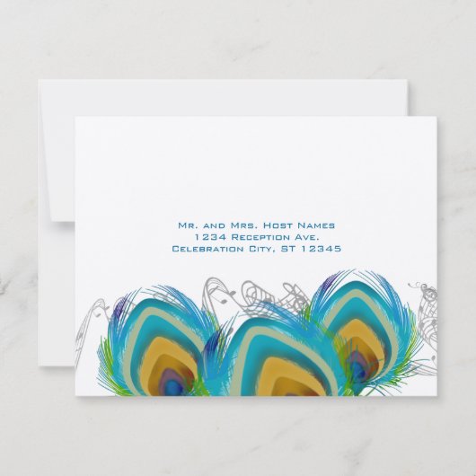 3 Muzikale Pauwenveren RSVP Briefkaart (Voorkant)