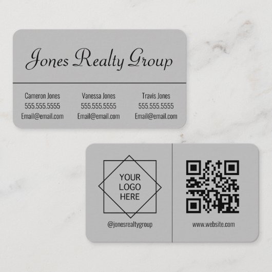 3 namen QR-code Logo | Grijs Modern Klein Visitekaartje (Voorkant / Achterkant)
