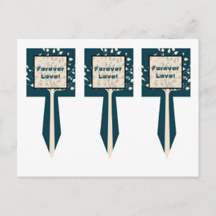 3 Navy / Creme Tree Cup Cake Picks Bruiloft Briefkaart