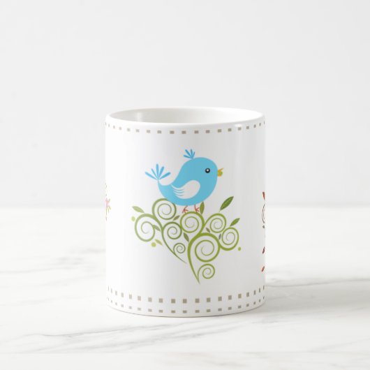 3 oiseaux heureux dans la tasse de saisons (Centre)