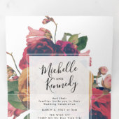 3 op 1 Antiek Rozen  Bohemen bruiloft Drieluik Aankondiging (Binnenzijde eerst)