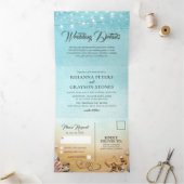 3-op-1 Beach Destination Wedding Drieluik Uitnodiging (Binnen)