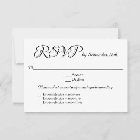 3 Options de menu Entree Mariage RSVP Réponse Répo (Devant)