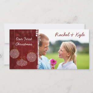 3 Ornamenten onze eerste kerstmis met uw foto Feestdagenkaart