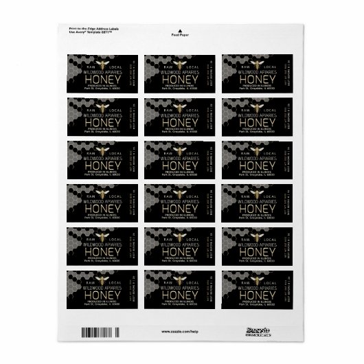 3 oz Honey Jar Étiquette Queen Bee Honeycomb (Feuille entière)