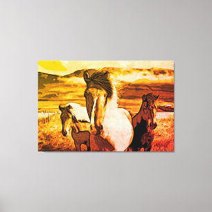 *~* 3 Paarden AR22 Wilde mosterdbergen Equine Canvas Afdruk