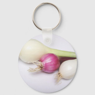 3 paarse en witte uien sleutelhanger