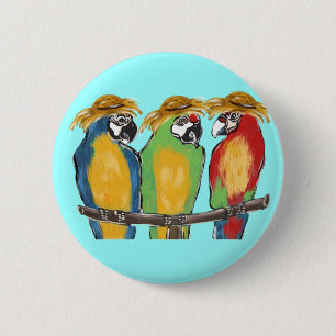 3 Papegaaien Ronde Button 5,7 Cm