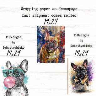 3 Papier Collé pour Découpage Trio Bouledogue Fran