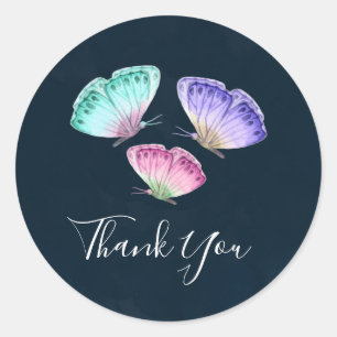 3  pastel Waterverf vlinders dank u Ronde Sticker
