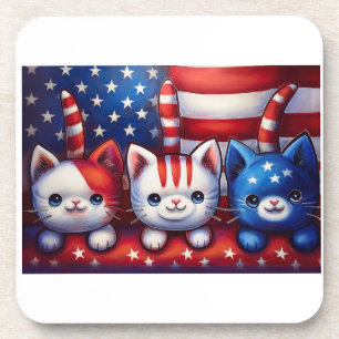 3 Patriotische Kittens In Een Scene Met De Amerika Bier Onderzetter
